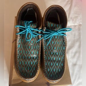 Twisted X Womens Driving Moccasins, Brown/Turquoise, Size 7.5